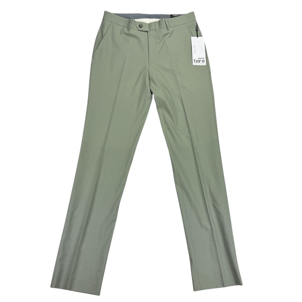 Bar III Mens Slim Fit Wool Blend Solid Power Stretch Suit Pants Sage Green 32x34